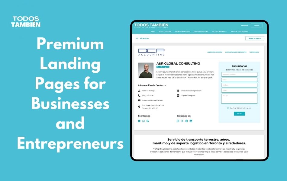 Premium Landing Pages for Business and Etrepreneurs. Todos Tambien